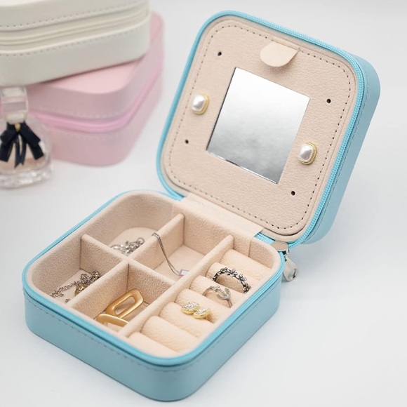 Mini Travel Lt Blue Faux Leather Jewley Box Lot of 3 - Picture 2 of 13